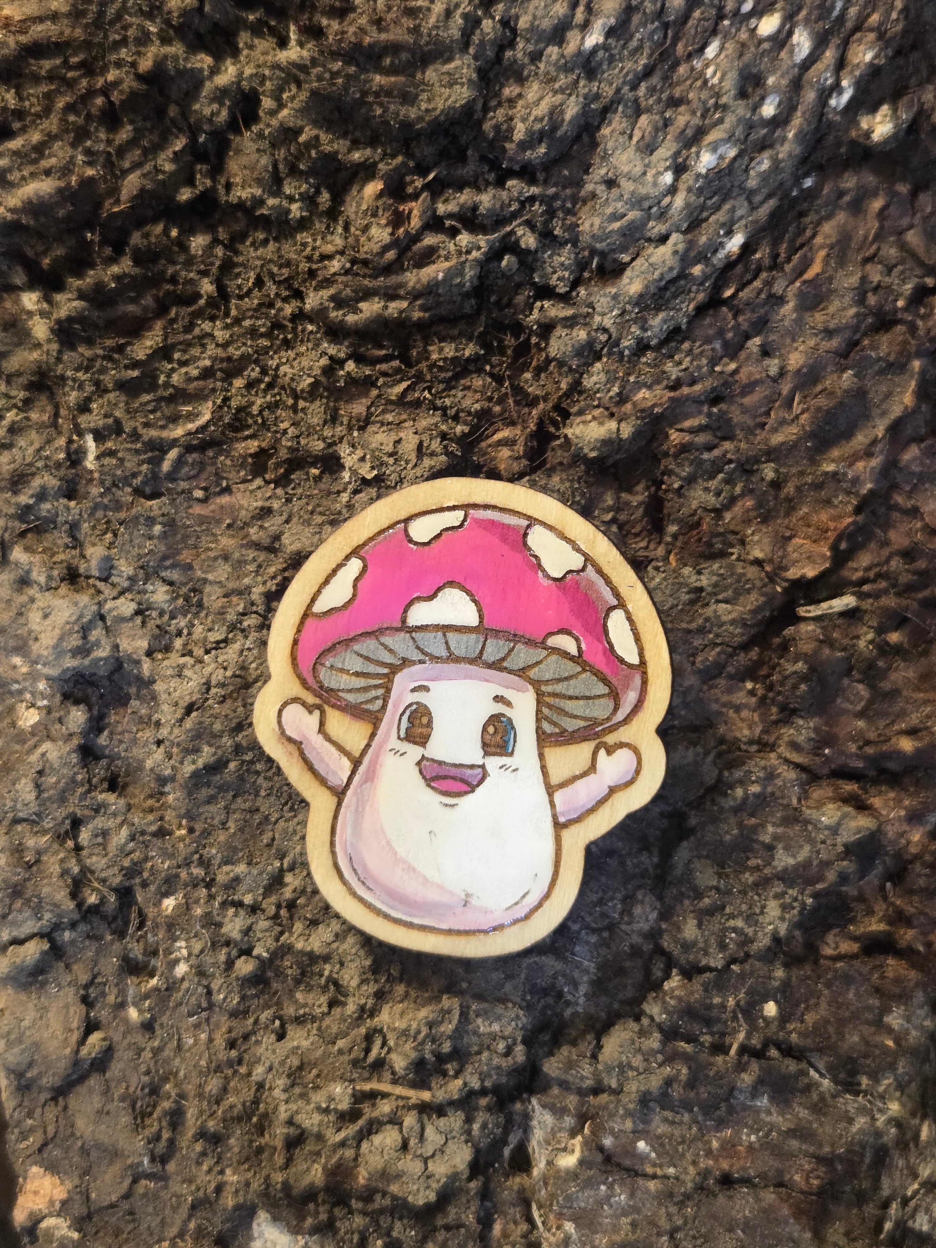 Pink Cap Positivity: Happy Mushroom Pin/Magnet