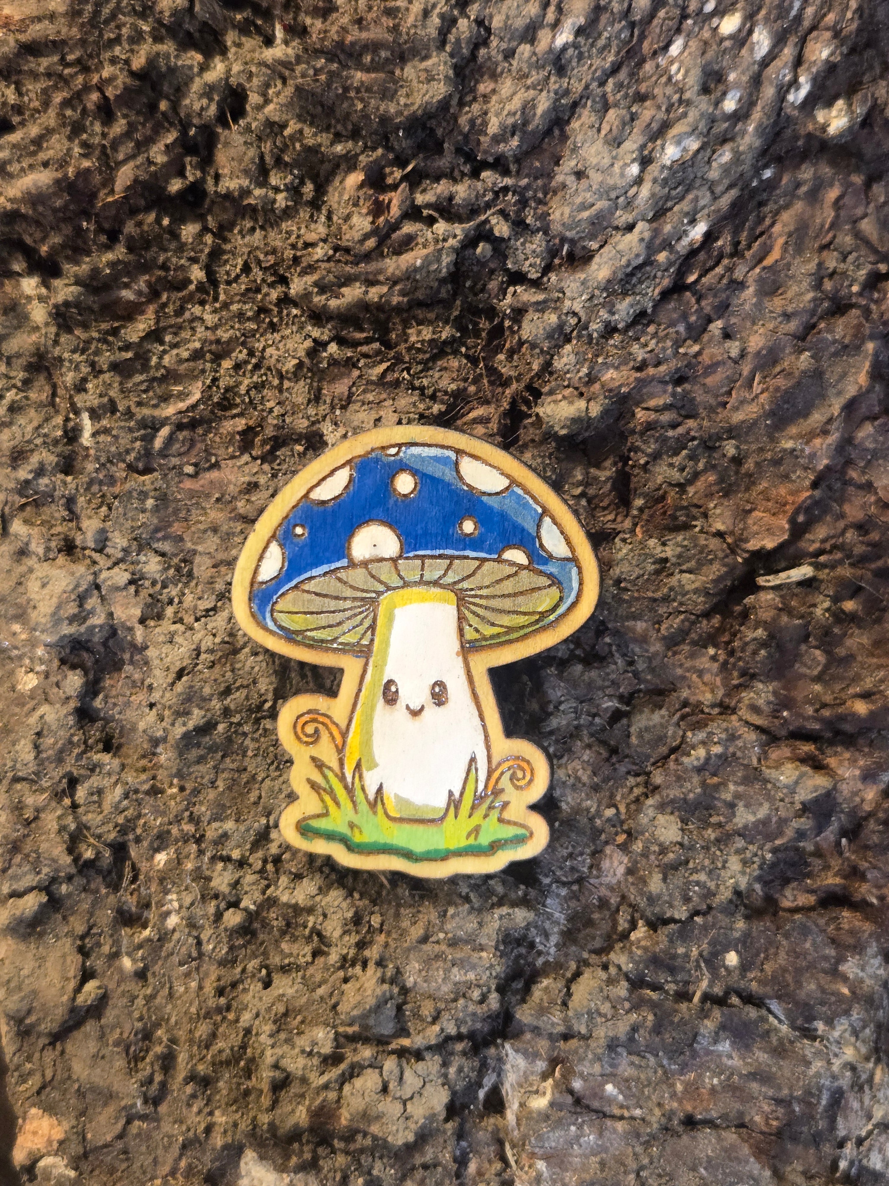 True Blue Shroom: Friendly Forest Sprite Pin/Magnet