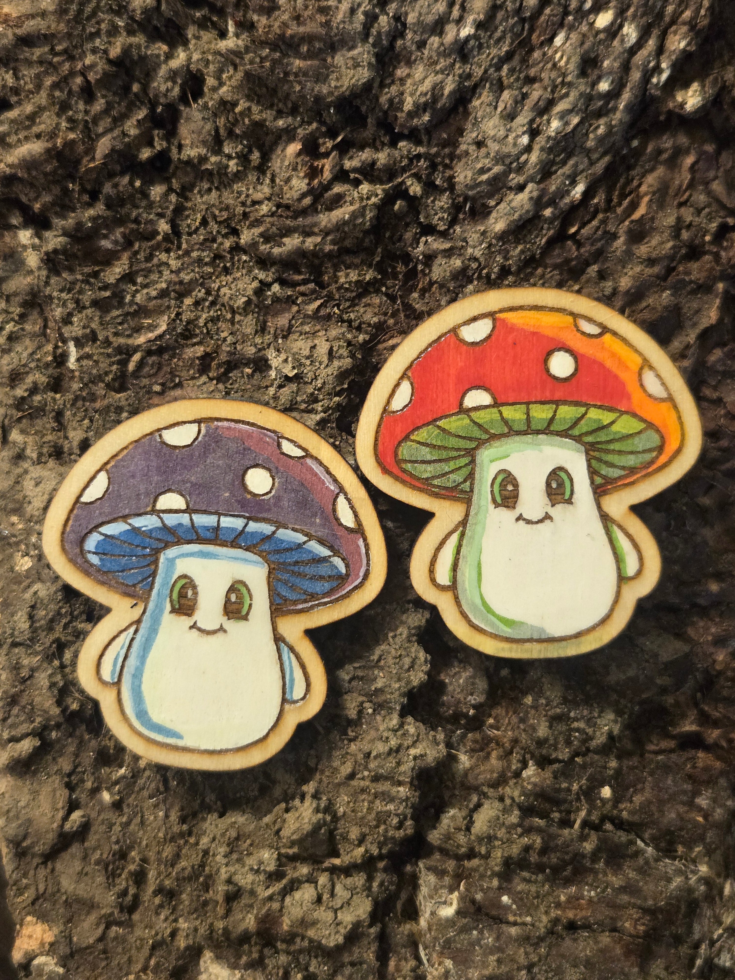 Double the Joy: Cheerful Mushroom Character Pin/Magnet