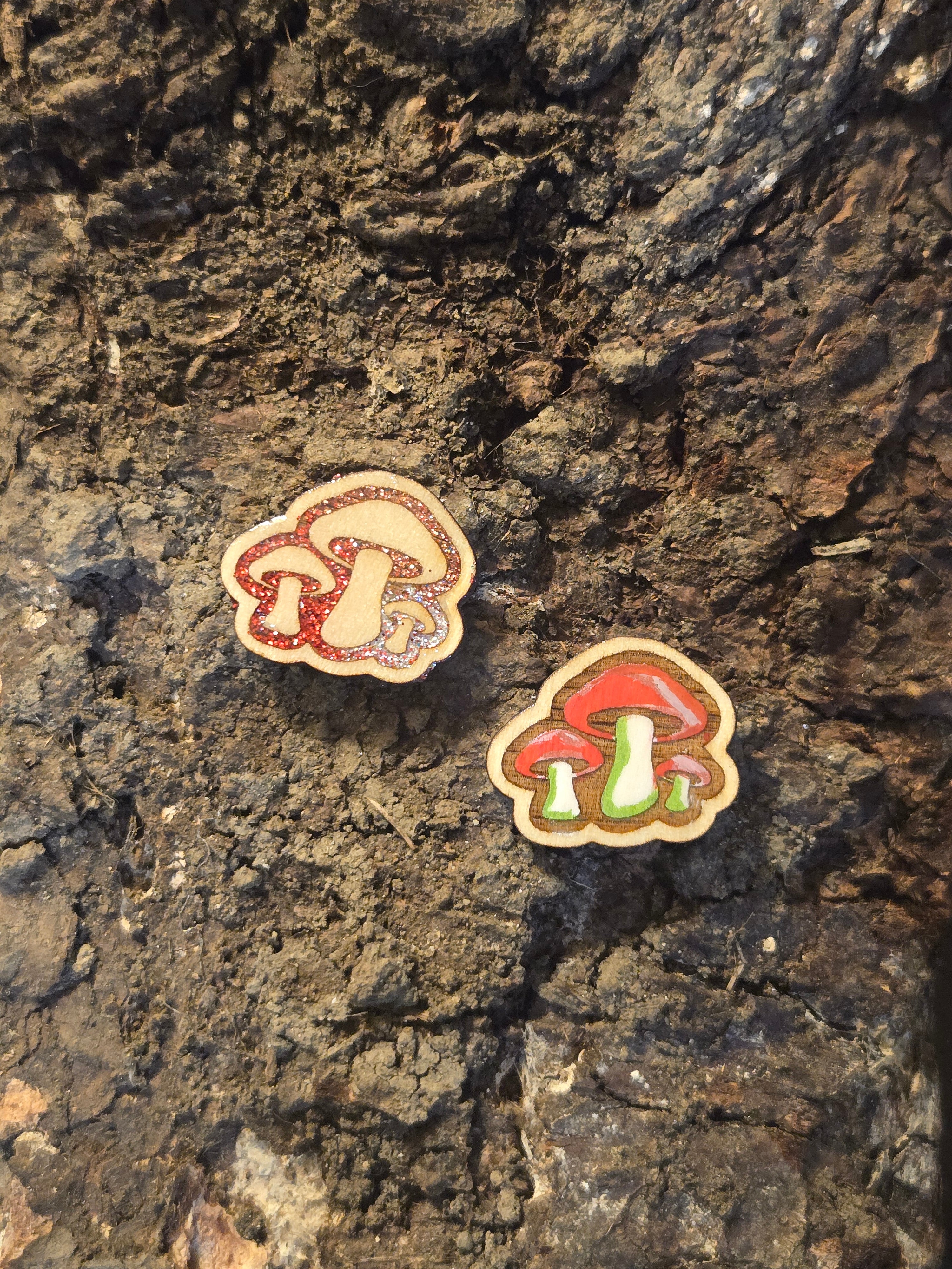 Mushroom Magic: Forest Cluster Wooden Pin/Magnet