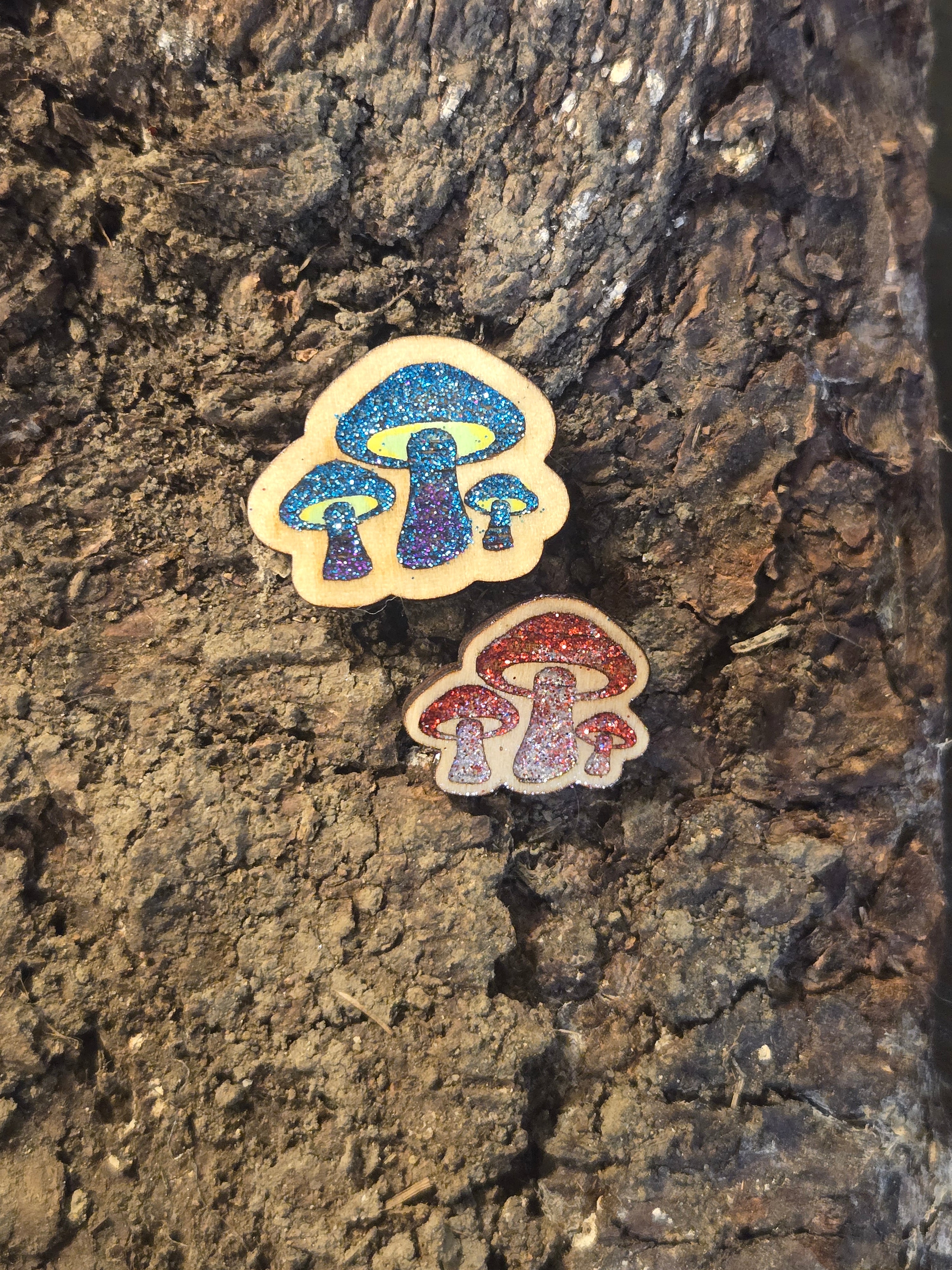 Mushroom Magic: Forest Cluster Wooden Pin/Magnet